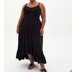 NWOT Torrid Black Super Soft Ruffle Hi-Lo Maxi Dress